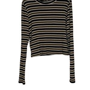 BCBGenaration Multicolor Striped Ribbed Crew Neck Long Sleeve Top Ladies Medium